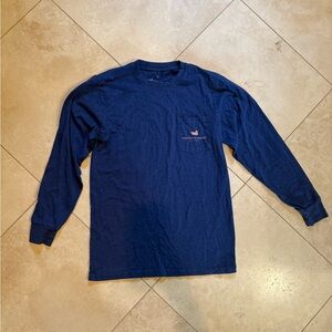 Southern Marsh Navy Long-Sleeve Pocket Tee with Small Chest Logo and White Egret